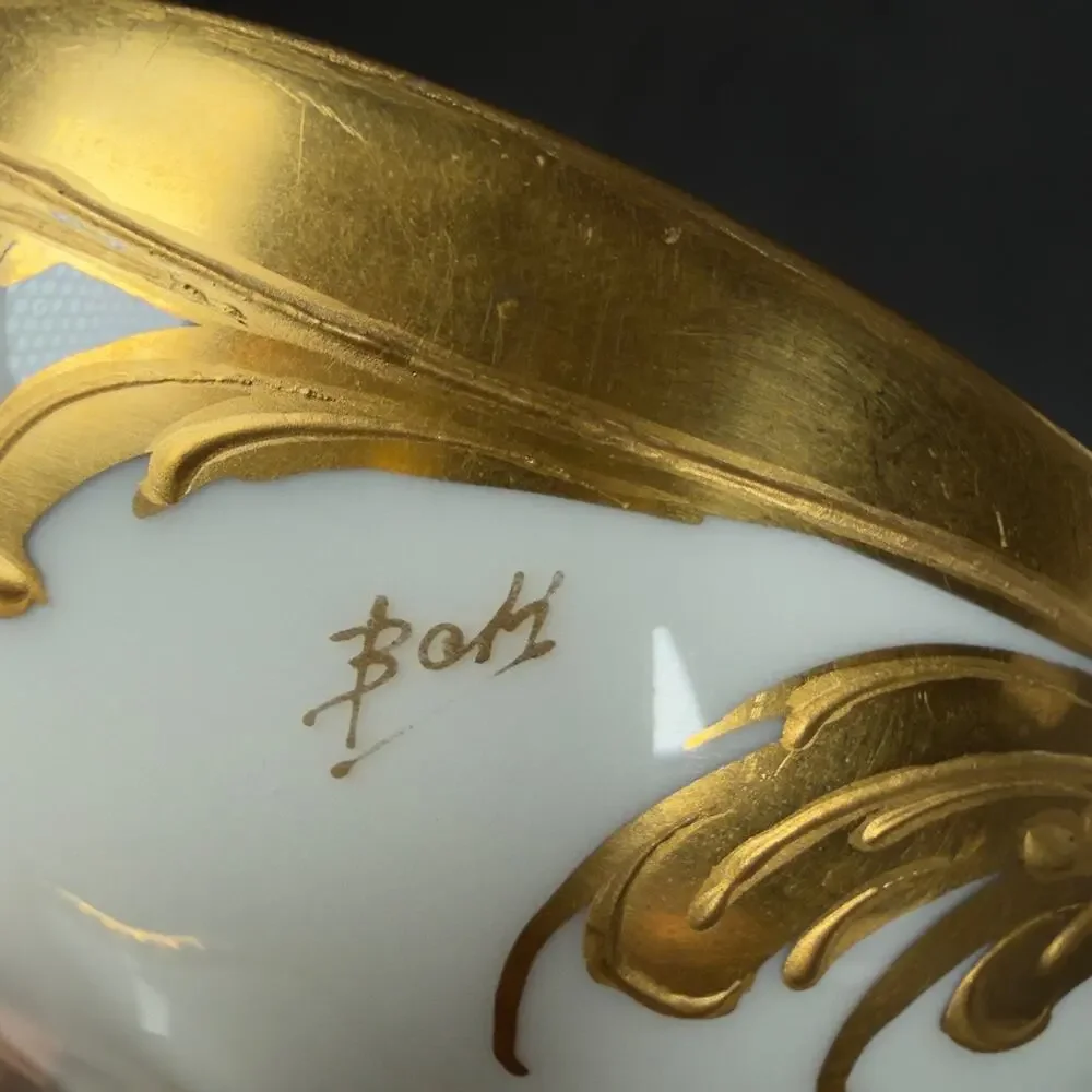 6x T&V Limoges France White Porcelain Compote Footed Bowl SIGNED BOHL gold trim